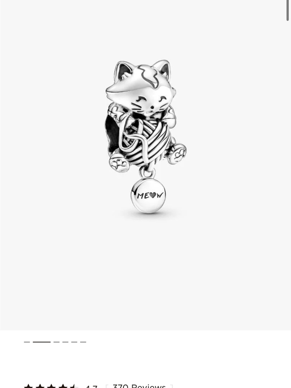 Pandora Sterling Silver Cat with Yarn Charm - Silver